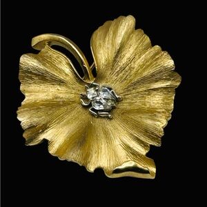 Vintage Trifari Rhinestone Ladybug on Leaf Brooch